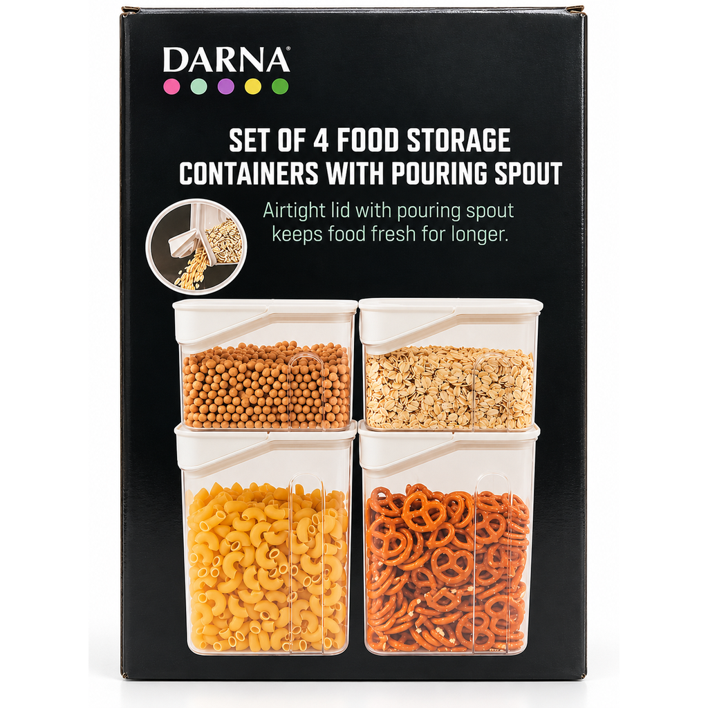DARNA Set of 4 Airtight Food Storage Containers with Pouring Spout