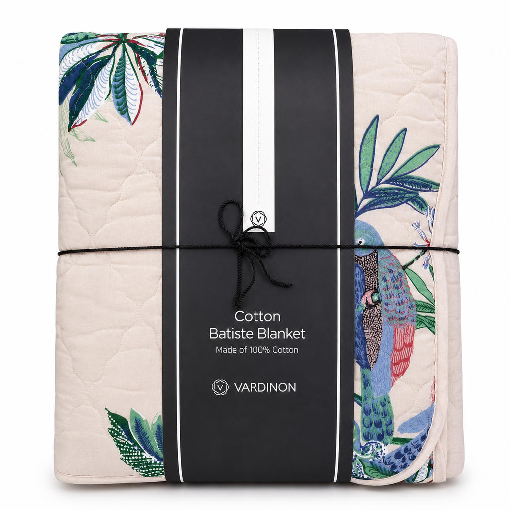 VARDINON 100% Cotton Batiste Blanket – Tropical Bird Design (200 × 220 cm)