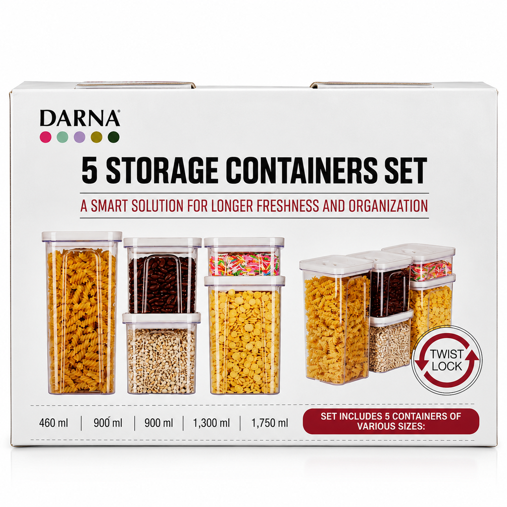 Darna 5-Piece Professional Acrylic Airtight Food Storage Container Set