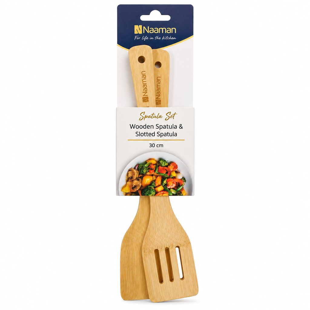 Naaman Spoons Set — Wooden Spatula & Slotted Spatula | 30 cm