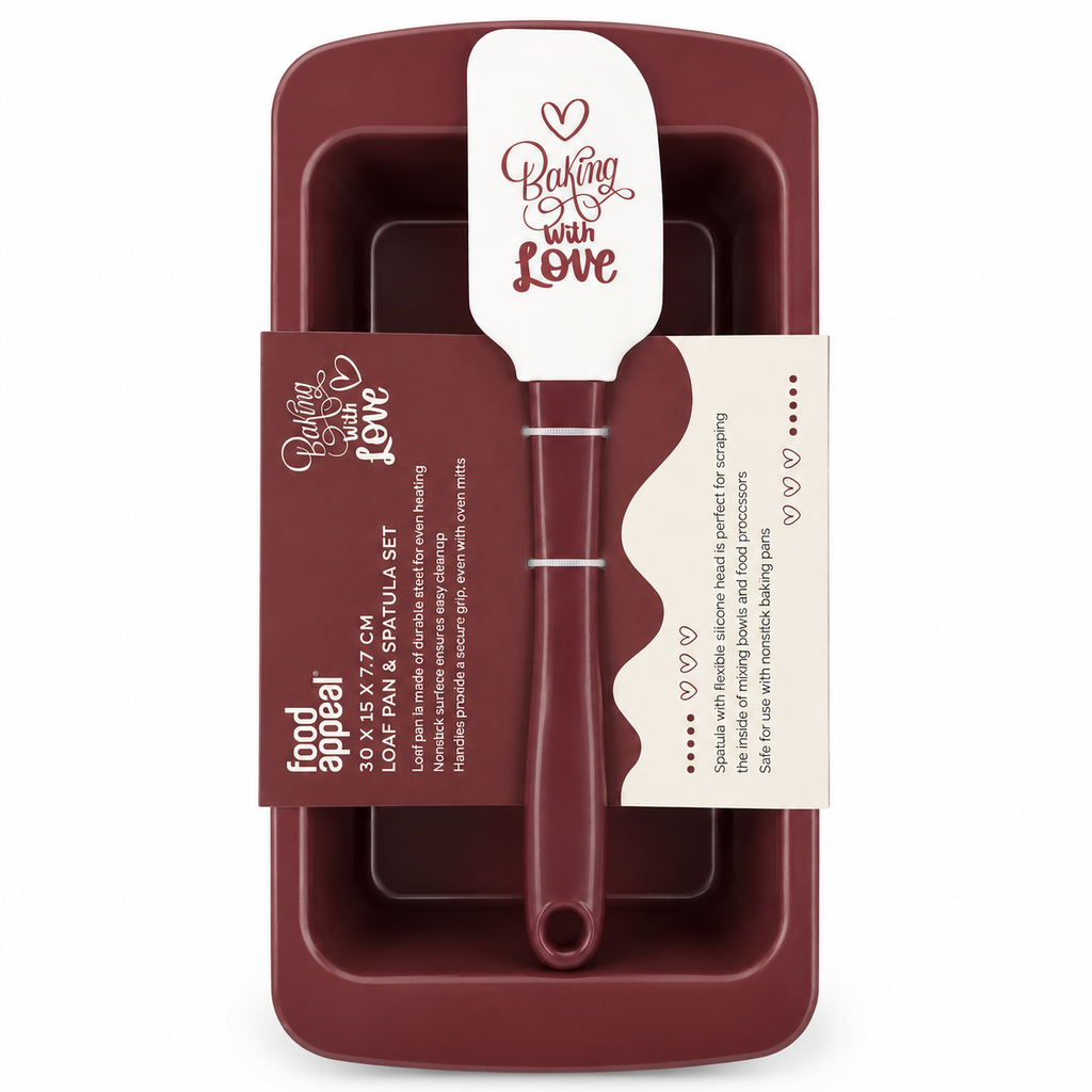 [X HOME] Food Appeal Baking With Love Loaf Pan & Spatula Set - 30x15x7.7 cm (Burgundy)