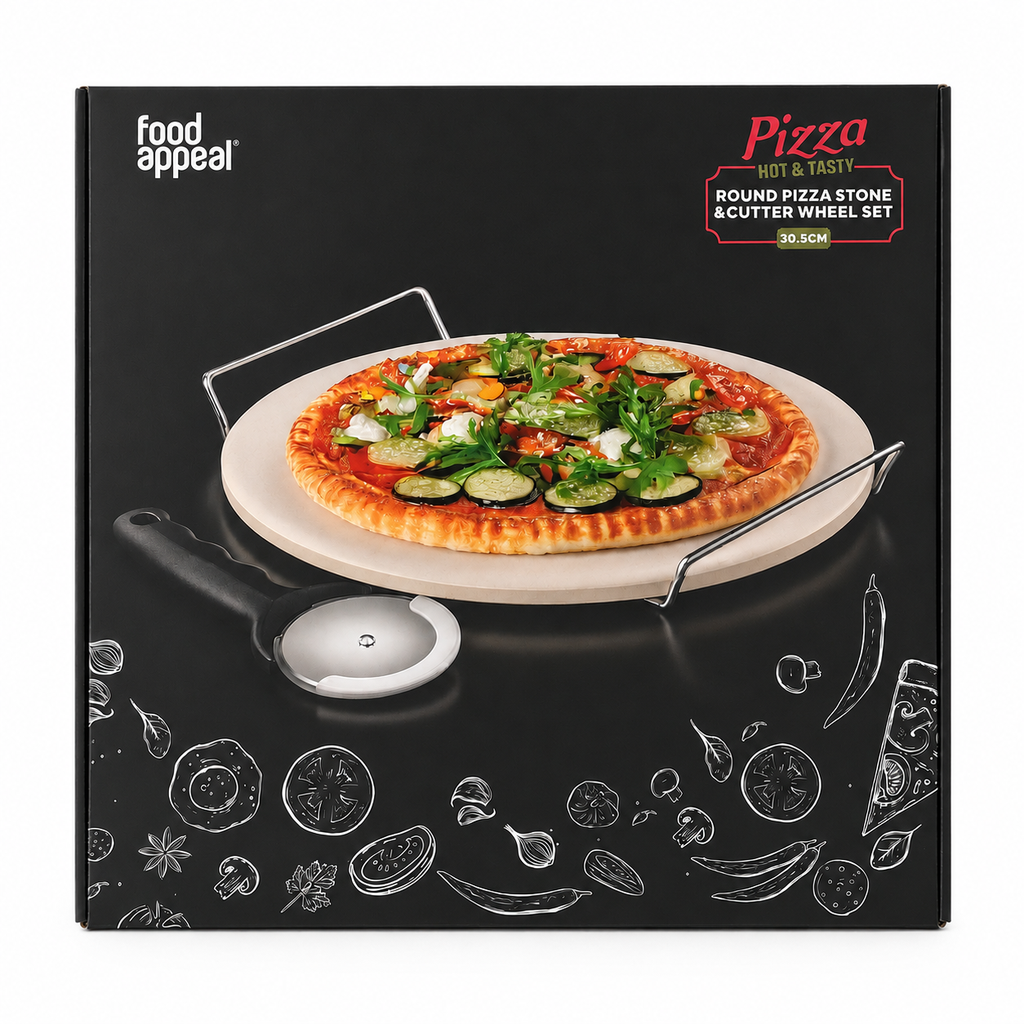 Food Appeal Round Pizza Stone & Cutter Wheel Set – 30.5 cm