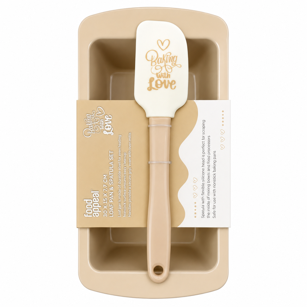 Food Appeal Baking With Love Loaf Pan & Spatula Set - 30x15x7.7 cm (Cream)