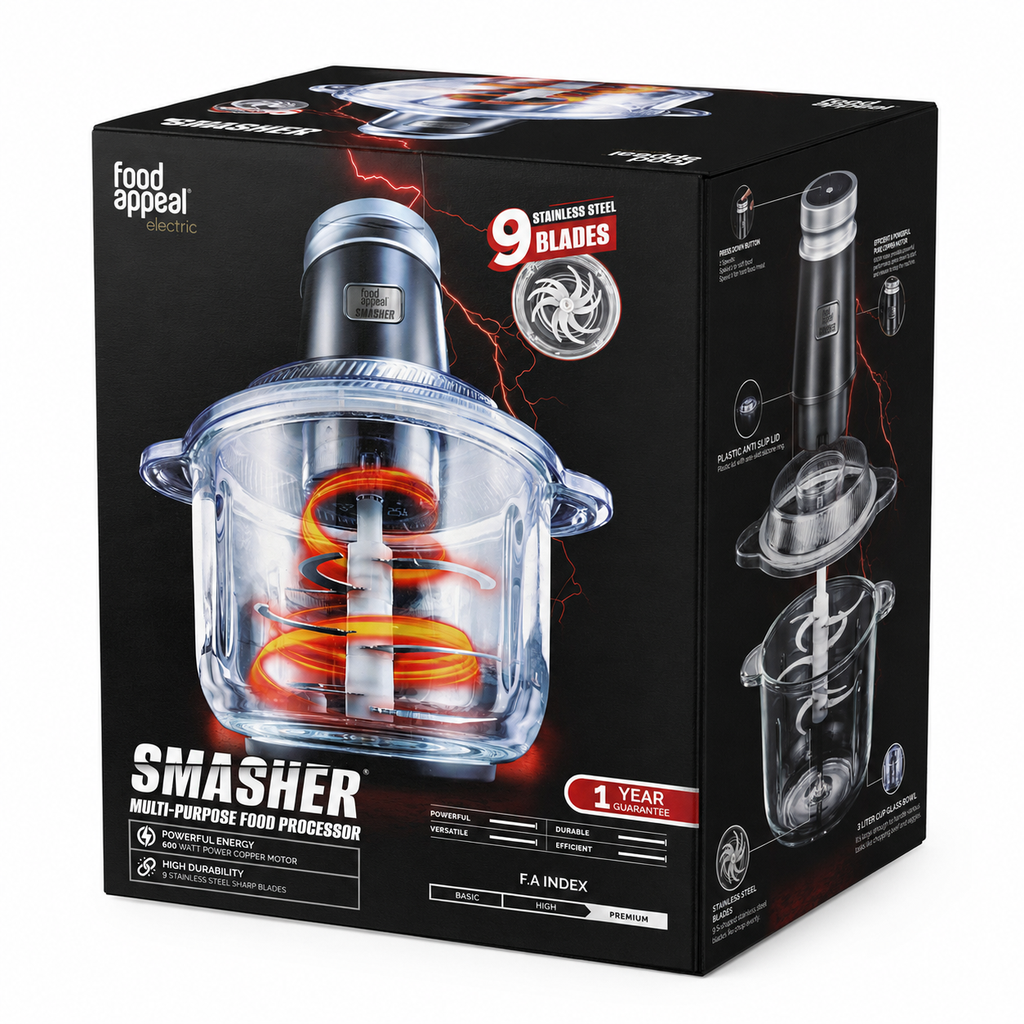 Food Appeal SMASHER Multi-Purpose Food Processor – 3L , 9 Stainless Steel Blades