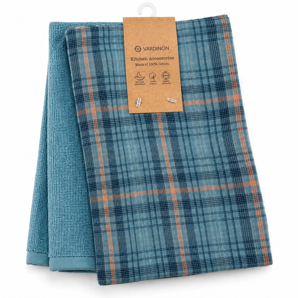 VARDINON Kitchen Accessories Plaid Kitchen Towels 40x60 cm  2 Pcs (Light Blue)