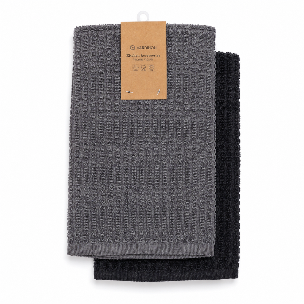 VARDINON Kitchen Accessories 2-Piece Cotton Kitchen Towel Set 40x60 cm (Dark Grey & Medium Grey)