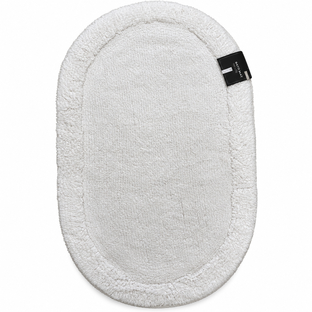 VARDINON 100% Cotton Oval Bath Mat - 50 x 80 cm | White