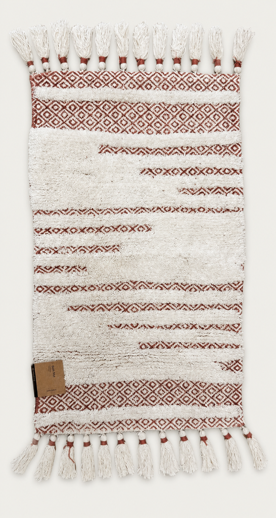 VARDINON Decorative Cotton Bath Mat with Tassels – 50 × 80 cm (Beige)