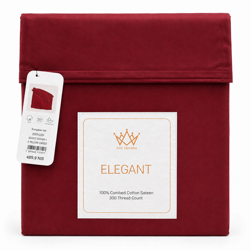 VARDINON Five Crowns Elegant Satin Duvet Cover 200x220 cm – Bordeaux Red