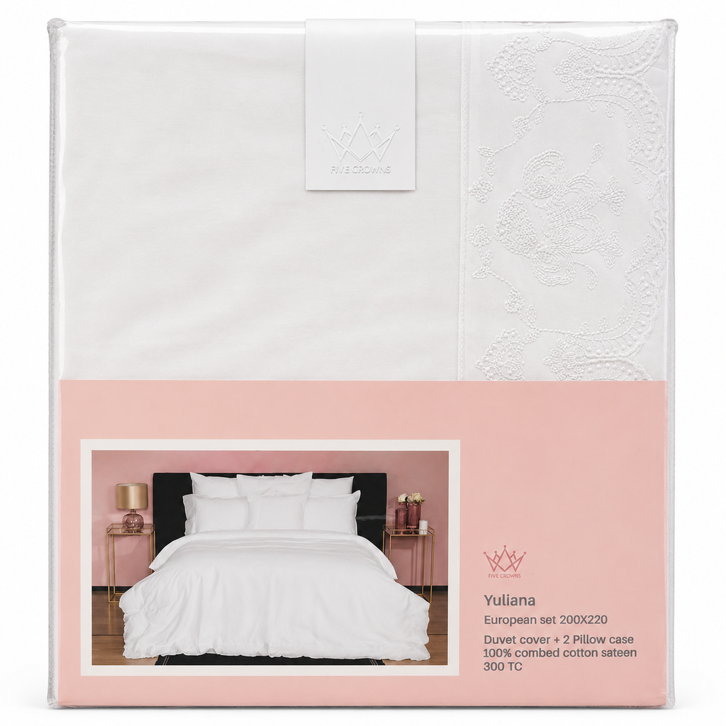 VARDINON Five Crowns Yuliana European Bedding Set 200x220 cm – White