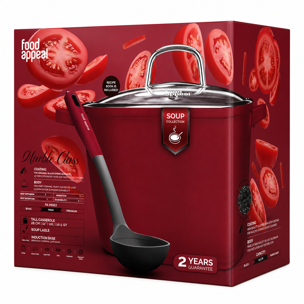Food Appeal Marble Class Tall Pot with Soup Ladle  Red