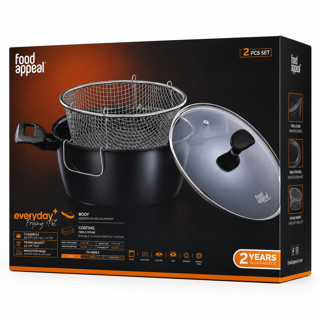 Food Appeal Everyday+ Frying Pot Set – 2 Piece Set with Frying Basket & Glass Lid