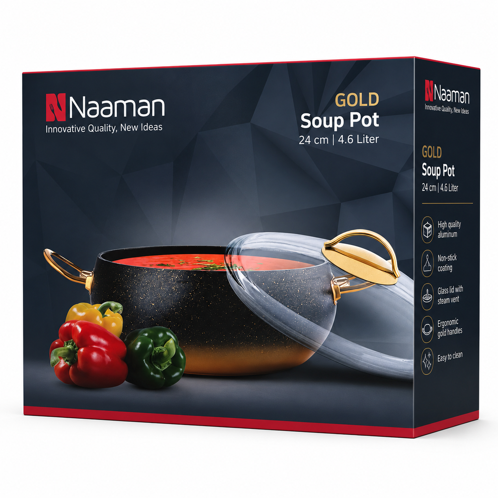 Naaman GOLD Serving Pot with Glass Lid – 24 cm / 4.6 L