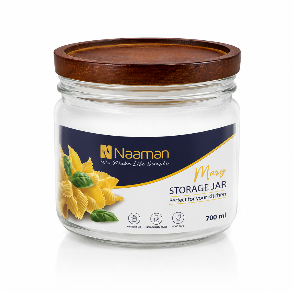 Naaman Mary Glass Storage Jar with Wooden Lid – 700 ml