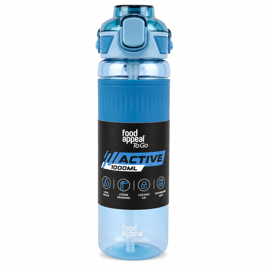 Food Appeal ACTIVE Tritan Water Bottle with Straw – 1000 ml (Blue)