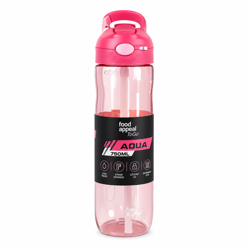 Food Appeal AQUA Tritan Water Bottle with Straw – 750 ml (Pink)