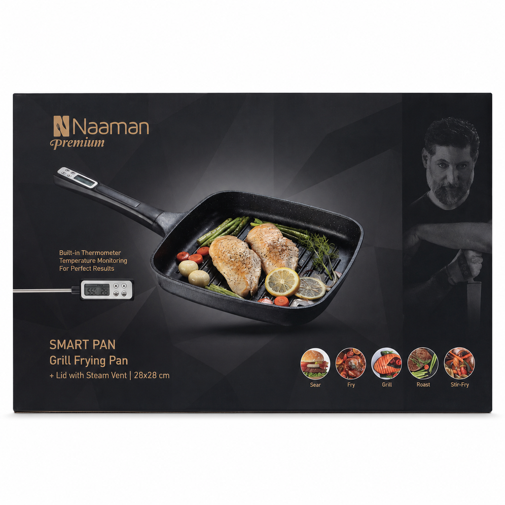 Naaman Premium Smart Grill Pan with Digital Thermometer – 28 × 28 cm