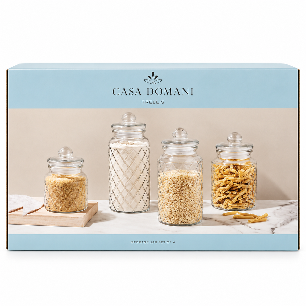Casa Domani Trellis – 4-Piece Glass Storage Jar Set