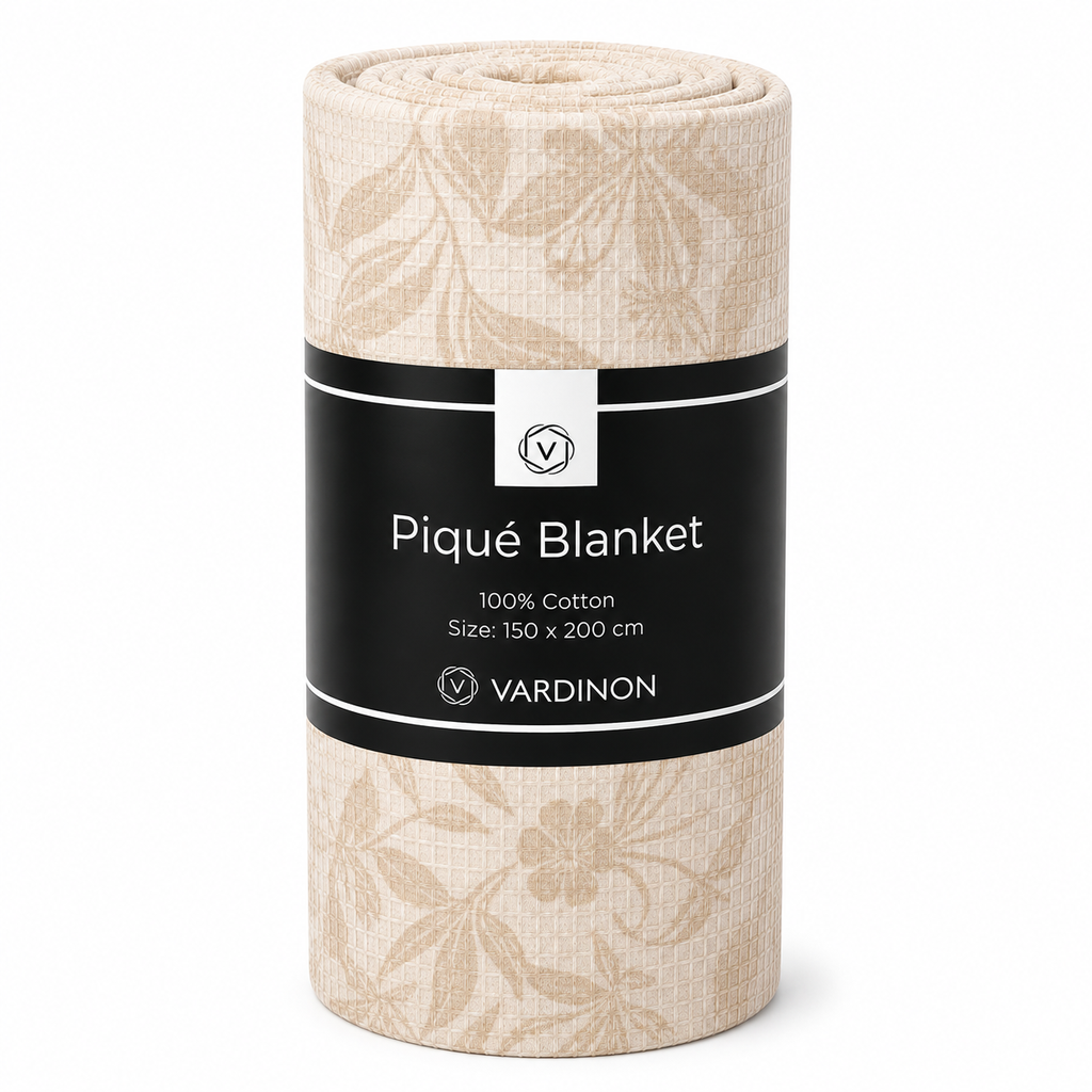 VARDINON Piqué Blanket – 100% Cotton (150 × 200 cm) | Soft Beige
