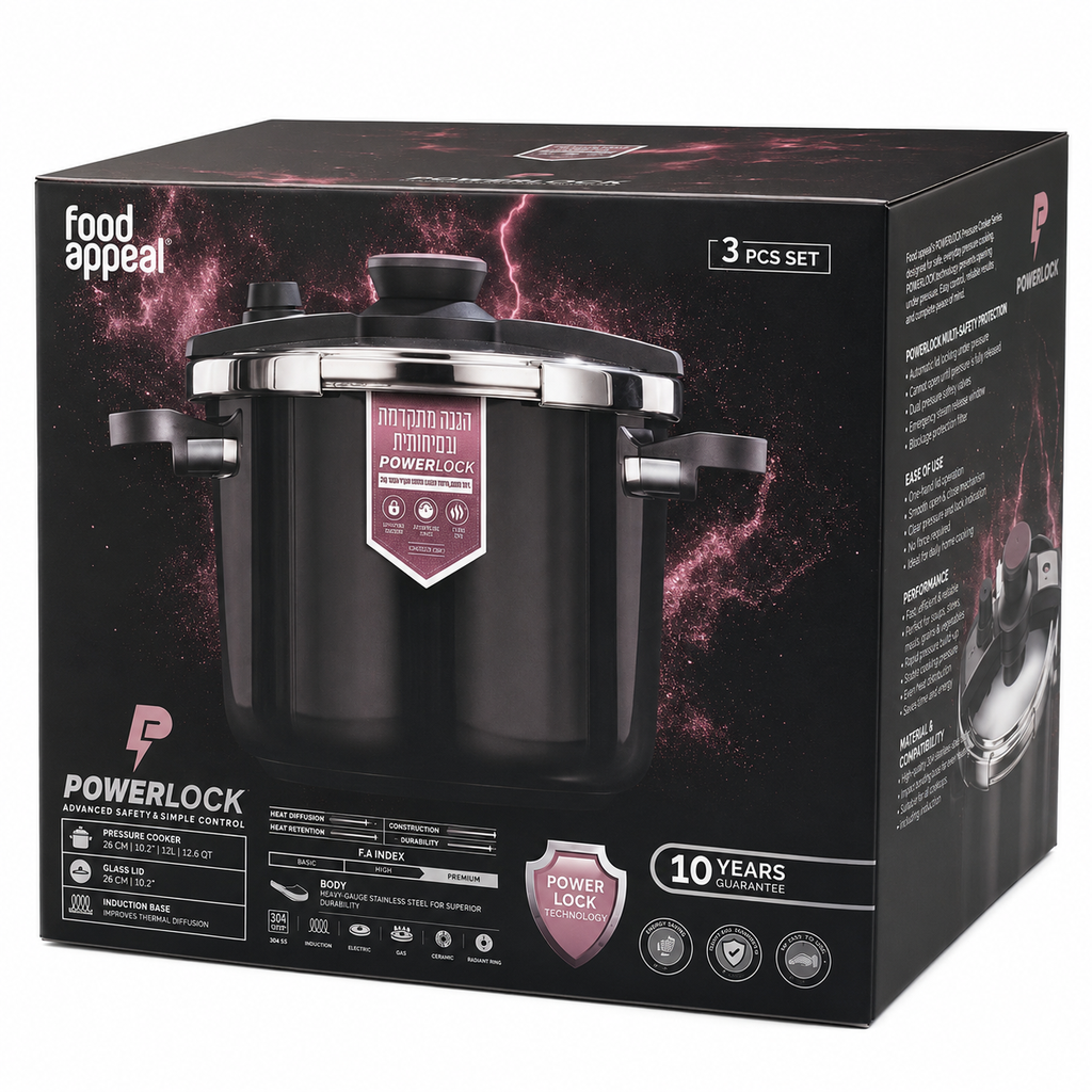 Food Appeal POWERLOCK Pressure Cooker Set – 3 Pieces (26 cm / 12 L)