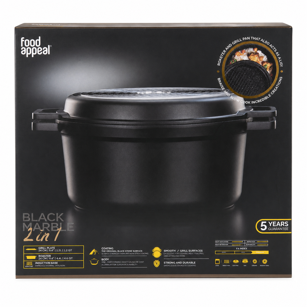Food Appeal Black Marble 2-in-1 Roaster & Grill Pan – 24 cm