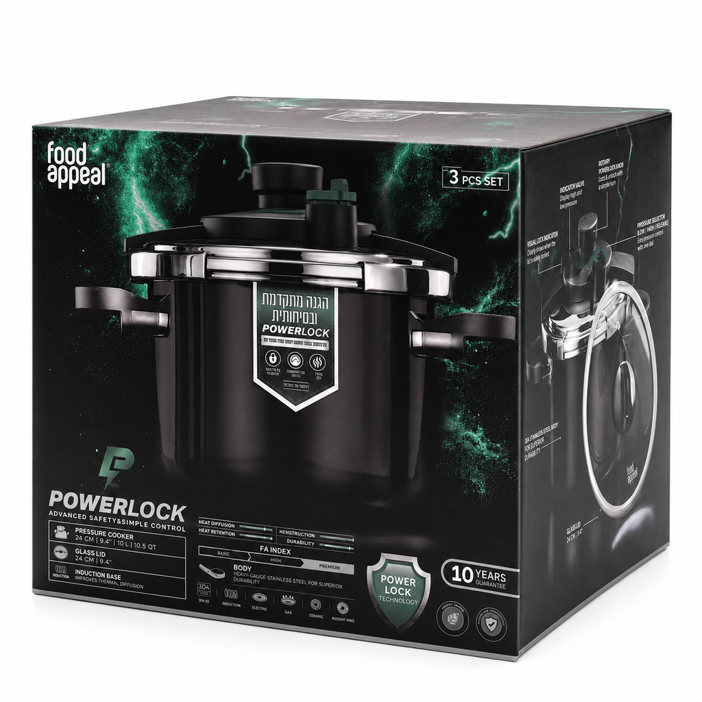 Food Appeal POWERLOCK Pressure Cooker Set – 3 Pieces (24 cm / 10 L)
