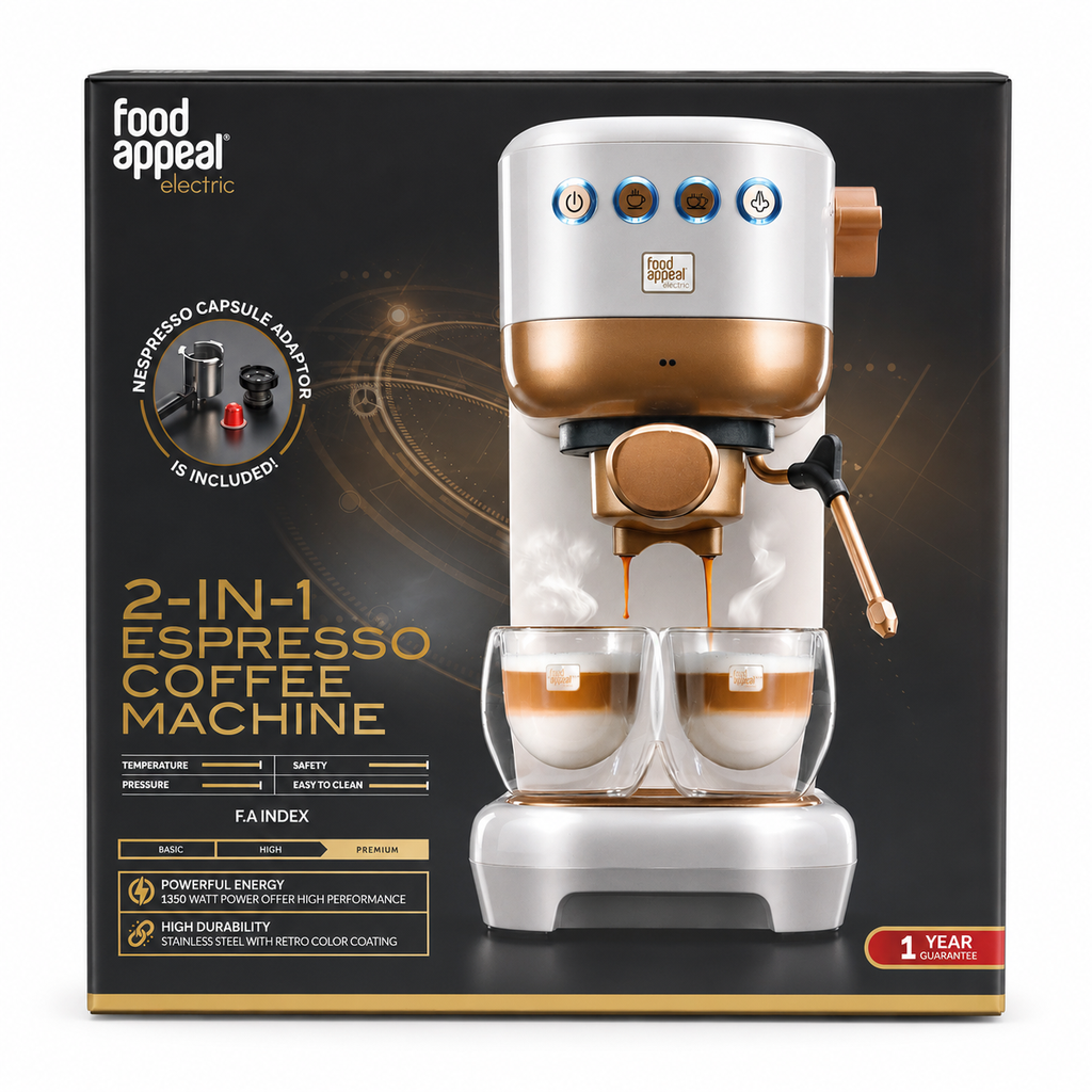 Food Appeal 2-in-1 Espresso Coffee Machine – Compatible with Nespresso® Capsules & Ground Coffee