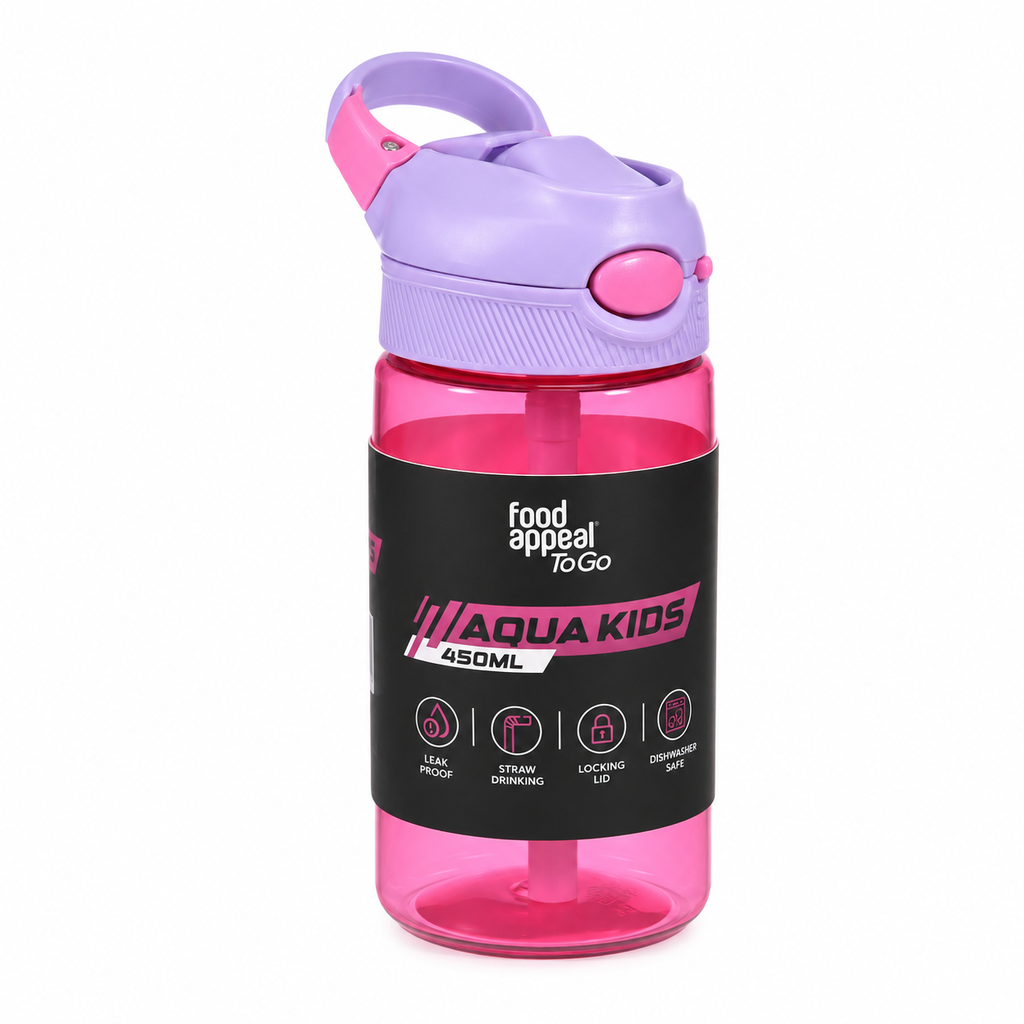 Food Appeal ToGo Aqua Kids Water Bottle with Straw – 450ml (Pink)