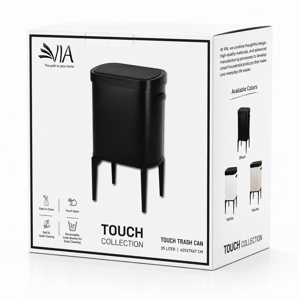 VIA Touch Collection Trash Bin with Legs – 35L – Black