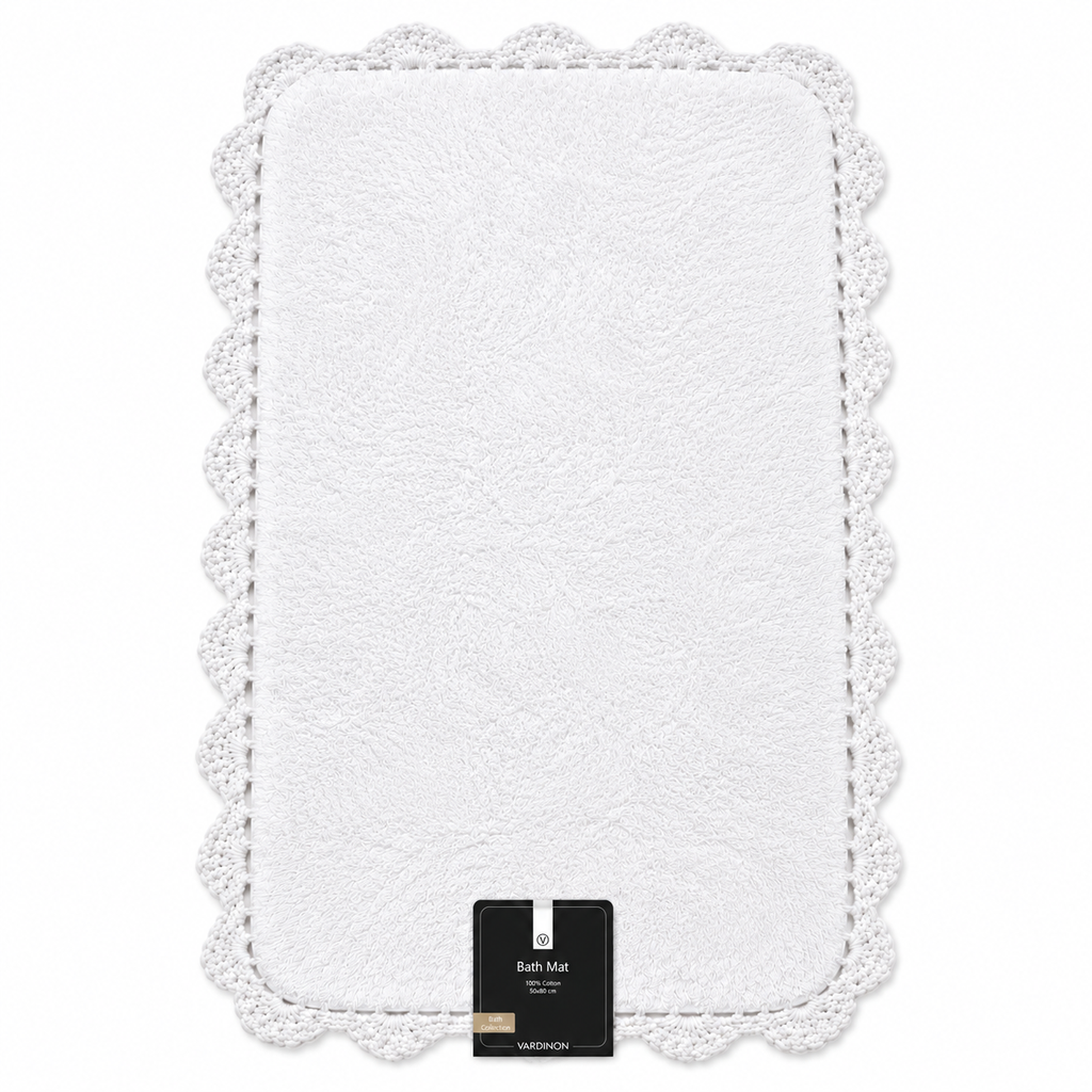 Vardinon 100% Cotton Bath Mat – White – 50 × 80 cm