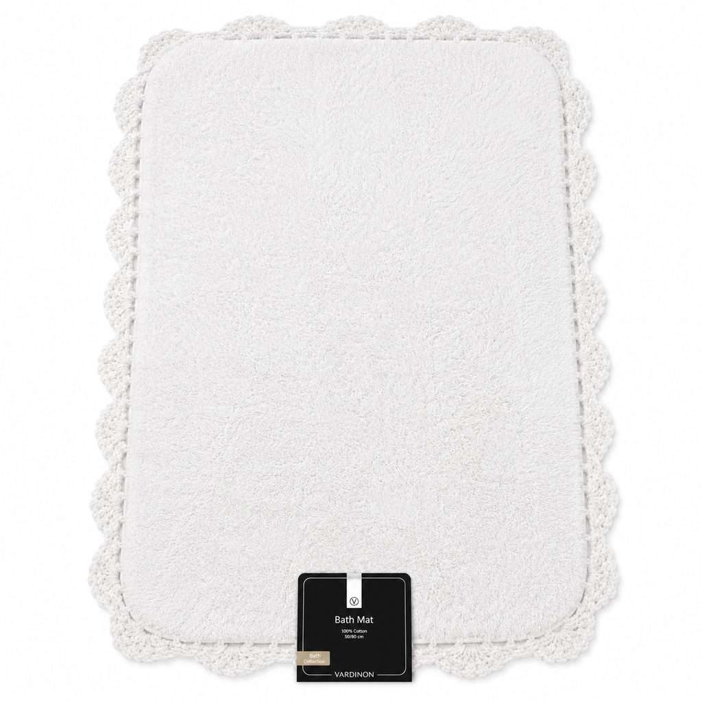 Vardinon 100% Cotton Bath Mat – White – 50 × 80 cm
