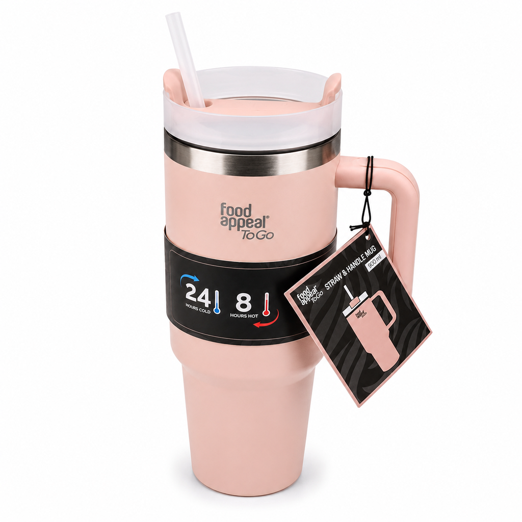 Food Appeal ToGo Thermo Mug with Straw & Handle – 900ml (Peach)