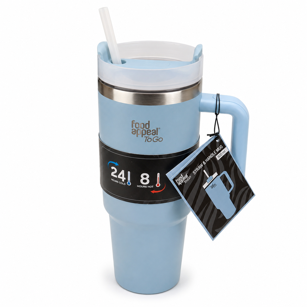 Food Appeal ToGo Thermo Mug with Straw & Handle – 900ml (Light Blue)