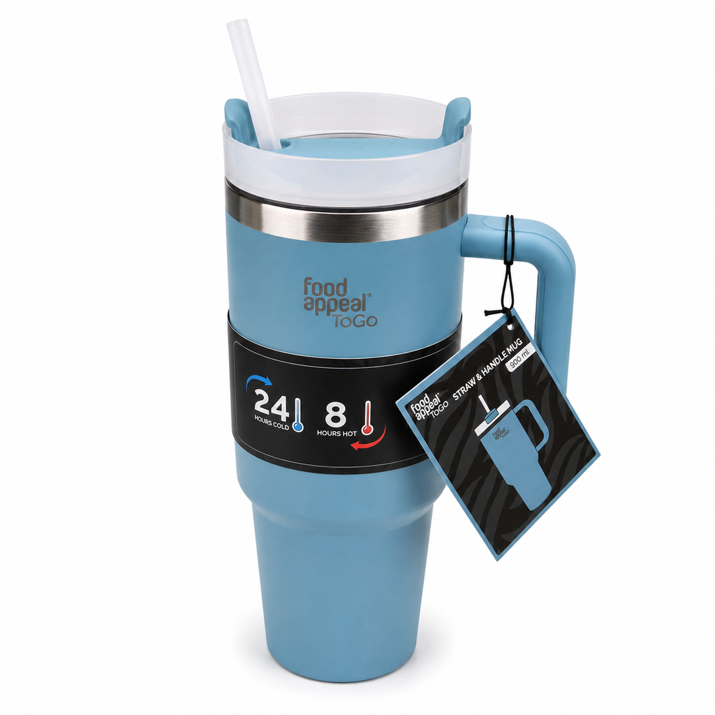 Food Appeal ToGo Thermo Mug With Straw & Handle Mug – 900ml (Blue)