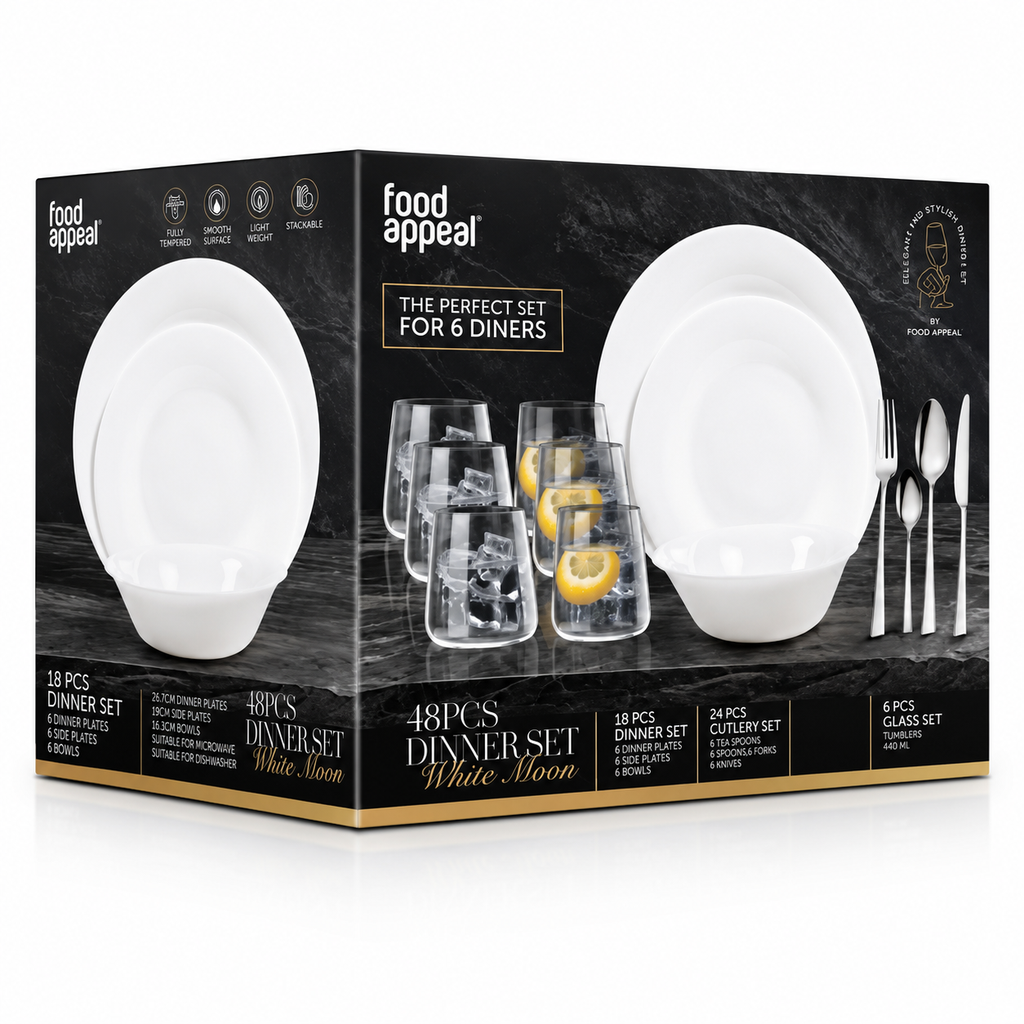 Food Appeal White Moon 48-Piece Dinner Set
