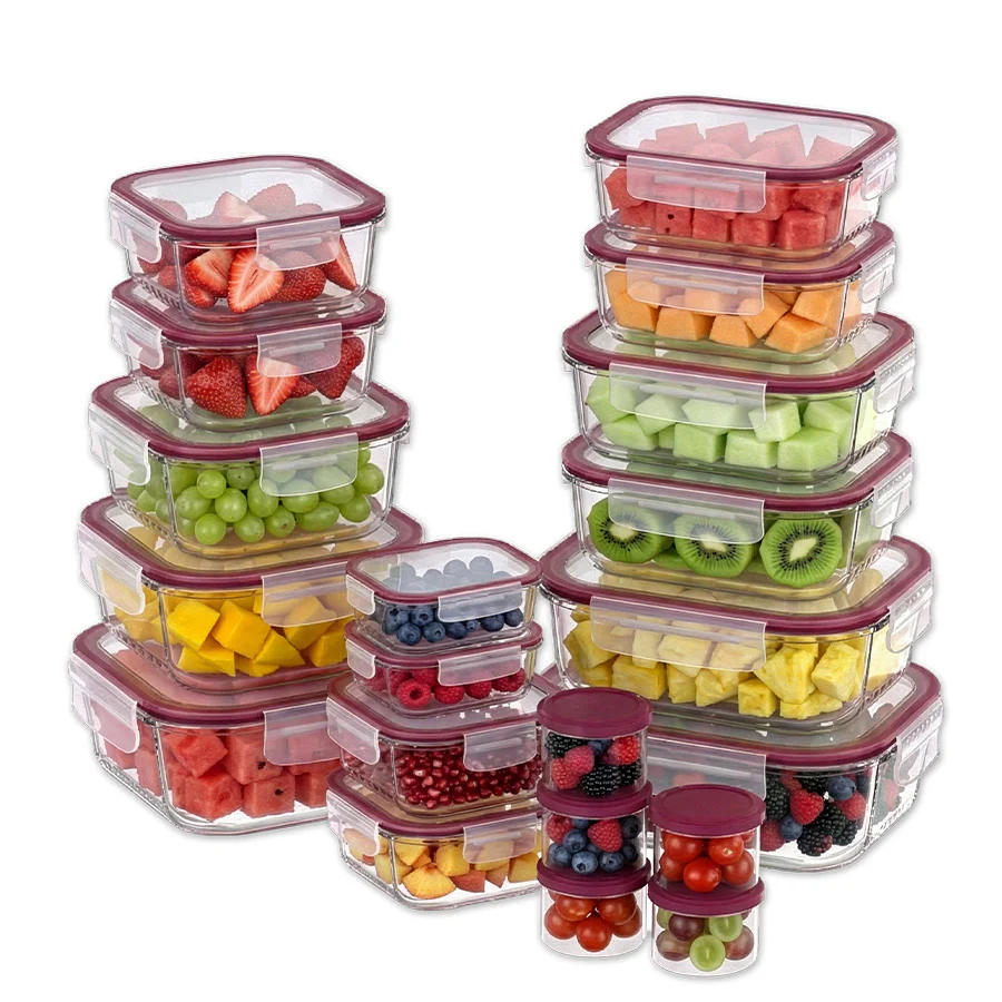 Food Appeal GLASS CLOC Glass Food Storage Containers with Snap Locking Lids | Burgundy