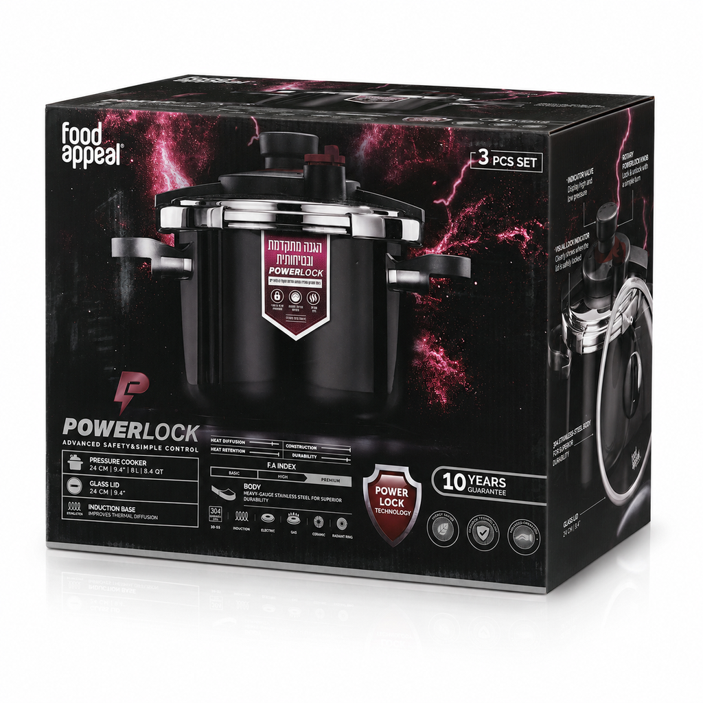 Food Appeal POWERLOCK Pressure Cooker Set – 3 Pieces (24 cm / 8 L)