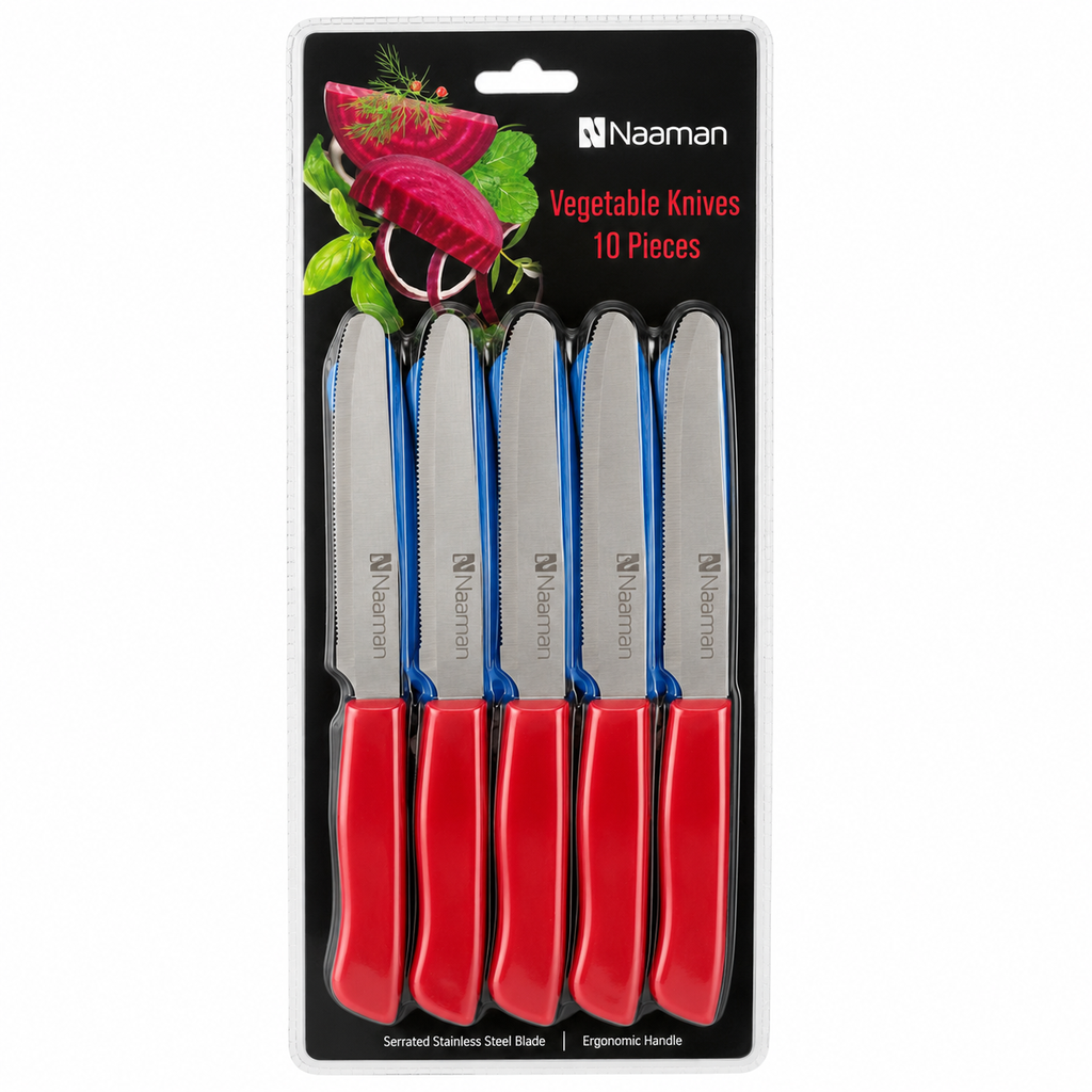 Naaman 10-Piece Serrated Vegetable Knife Set | Red & Blue