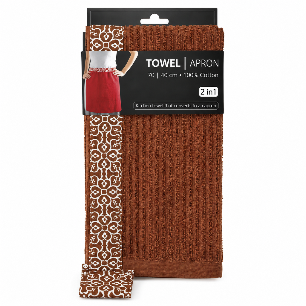 EXTRA Retail Smartowel™ Cotton Kitchen Apron – Brown | 70 × 40 cm