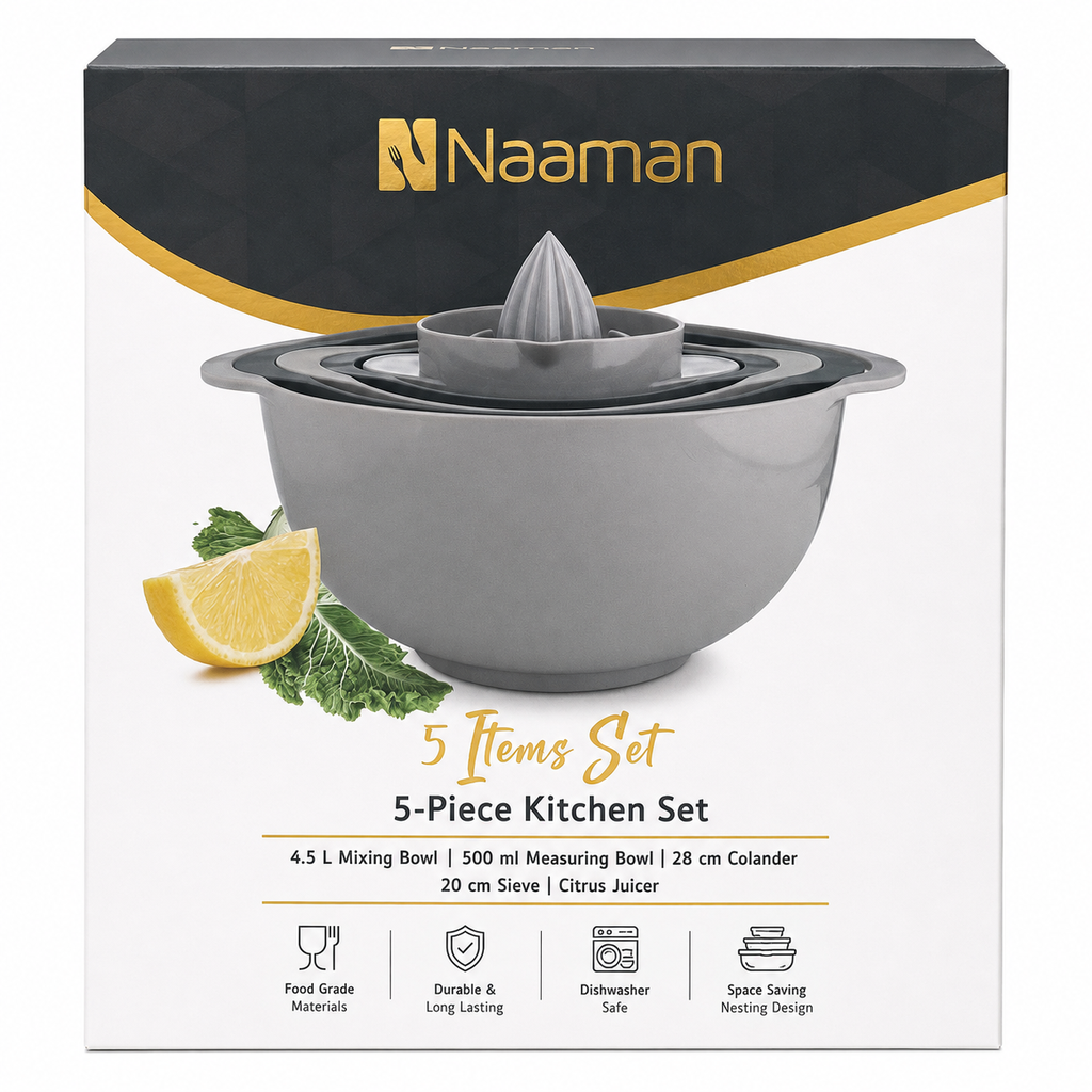 Naaman 5-Piece Kitchen Preparation & Mixing Set – Grey