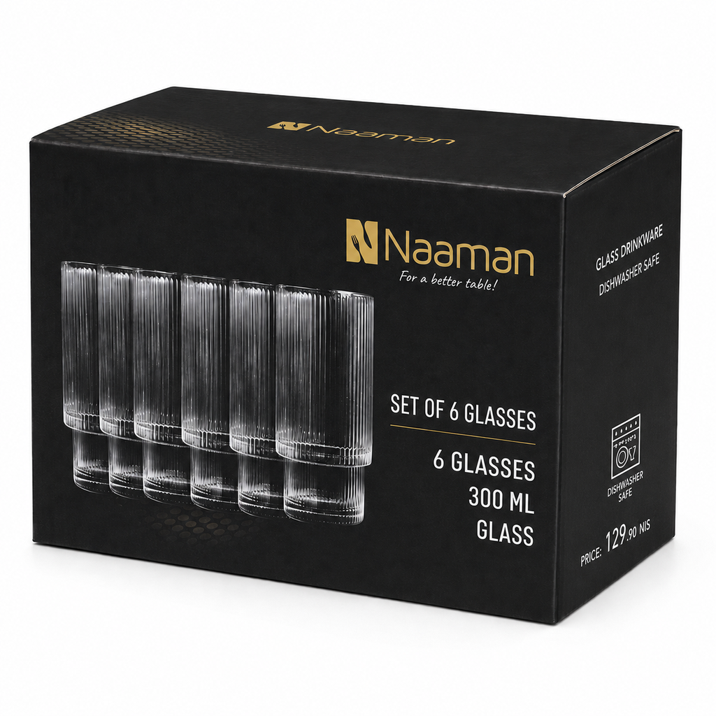 Naaman Ribbed Glass Tumbler Set – 6 Pieces (300 ml)
