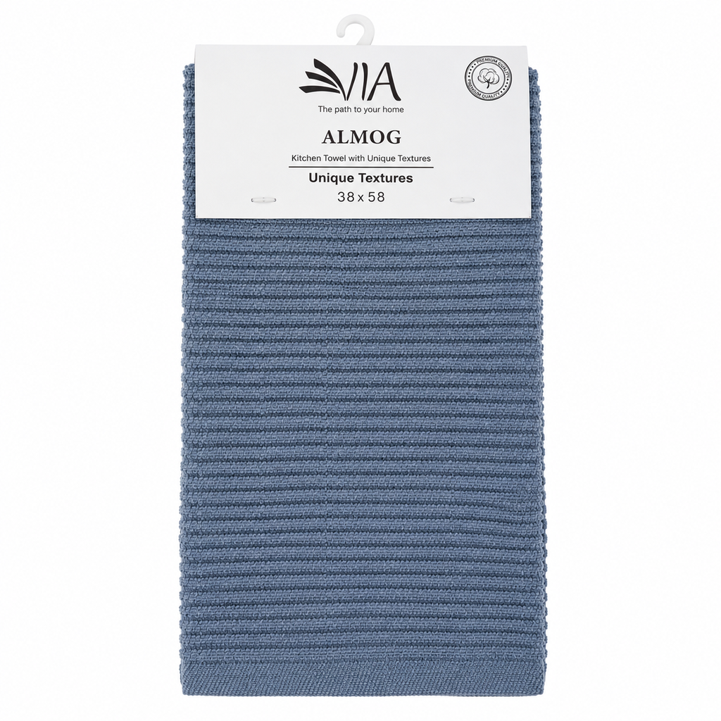 VIA ALMOG Premium Set of 2 Kitchen Towels | 38 × 58 cm (Dusty Blue)