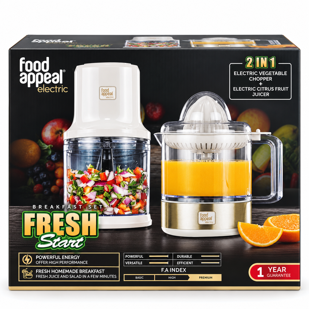 Food Appeal Fresh Start 2-in-1 Electric Chopper & Citrus Juicer – Cream Color