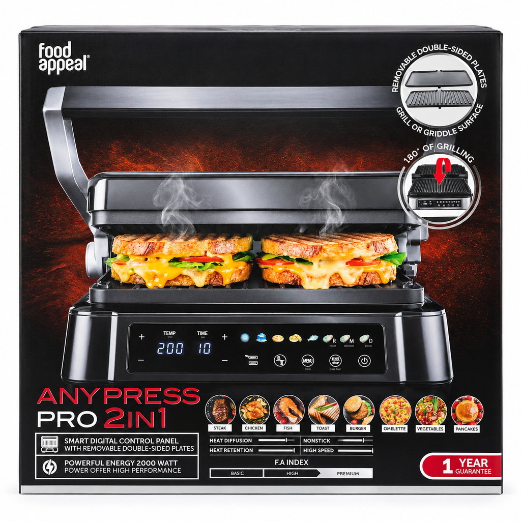 Food Appeal AnyPress Pro 2-in-1 Smart Digital Grill