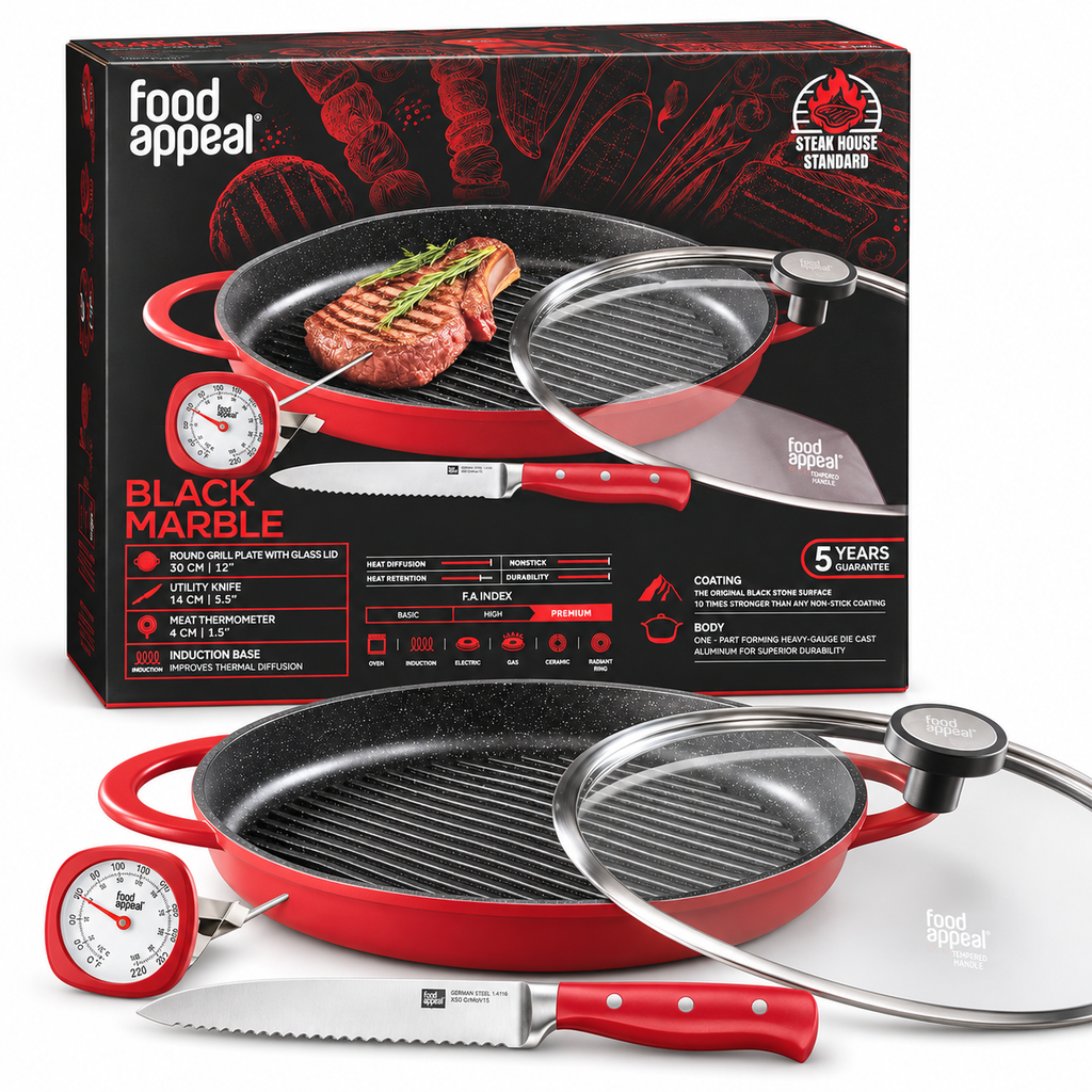 Food Appeal Black Marble Plancha Set | Red