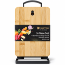 Naaman 5-Piece Bamboo Cutting Board Set with Iron Stand