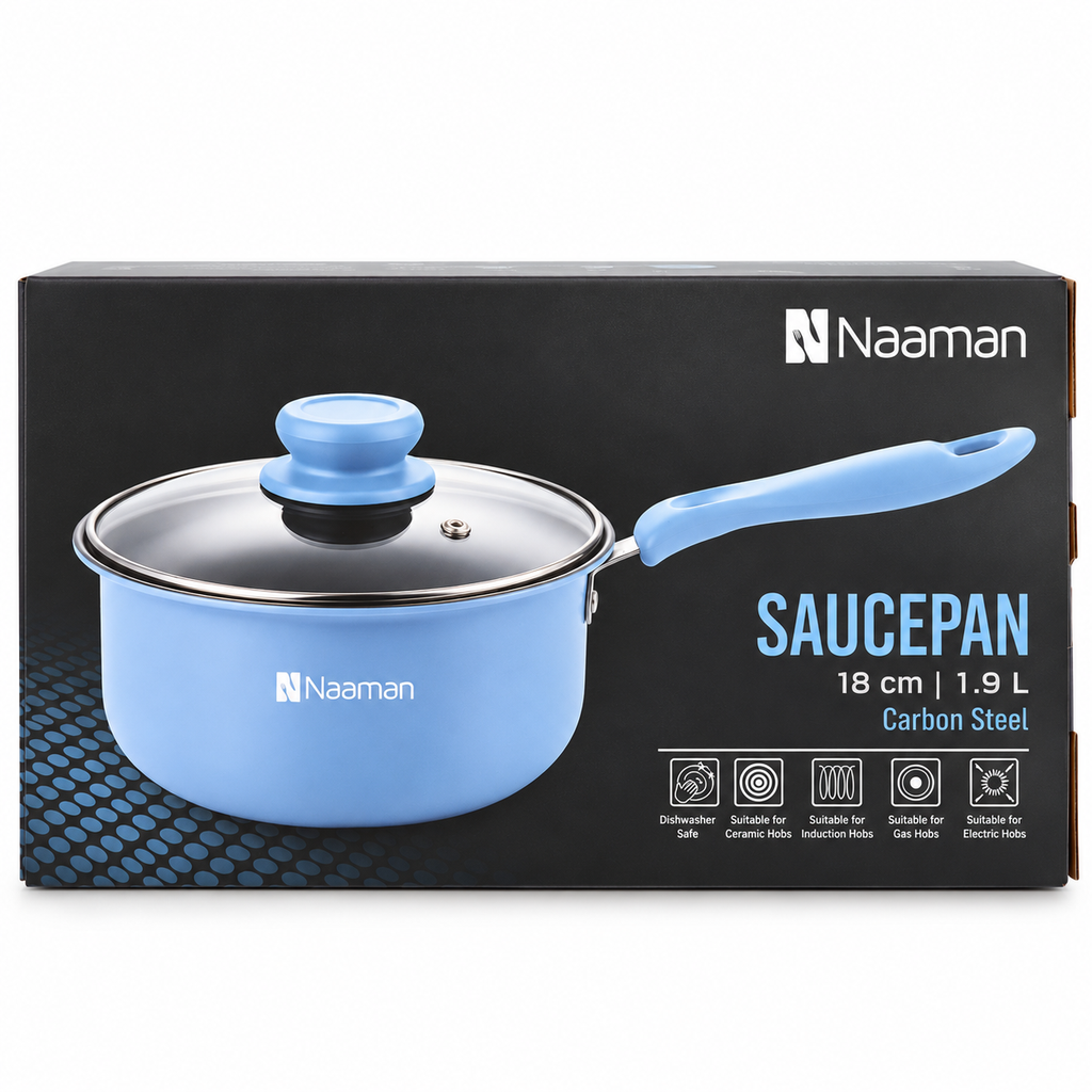 Naaman Carbon Steel Casserole with Glass Lid – 18 cm | 1.9 L