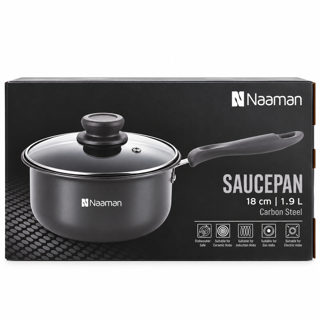 Naaman Carbon Steel Casserole with Glass Lid – 18 cm | 1.9 L