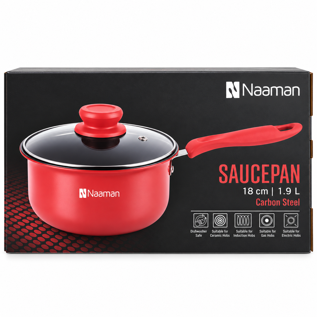 Naaman Carbon Steel Casserole with Glass Lid – 18 cm | 1.9 L